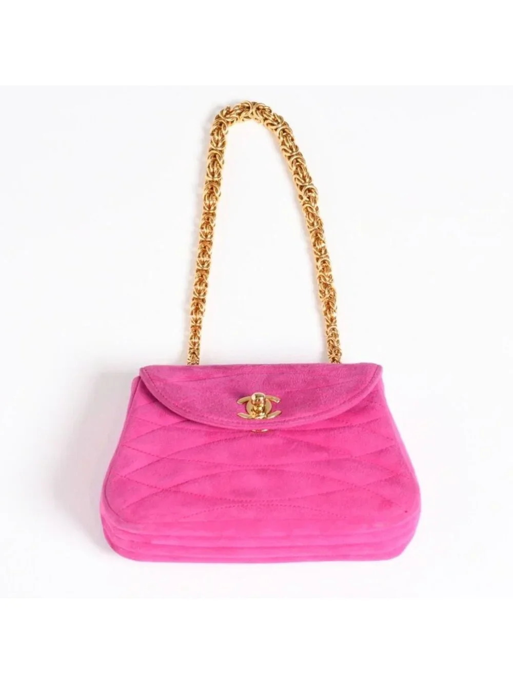 Chanel Mini Bag CC Logo Stitch Suede Pink Turnlock Gold